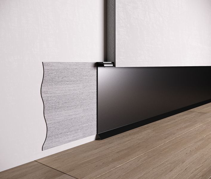 Aluminium flush-mounted skirting board 100mm with LED channel (RAL)