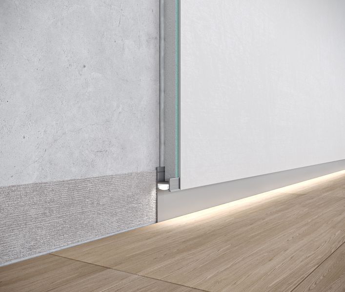 Aluminium flush-mounted skirting board 30mm with LED channel (mill finish)