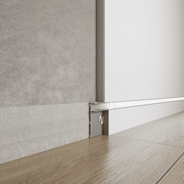 Aluminium flush-mounted skirting board 40mm with LED channel (silver)