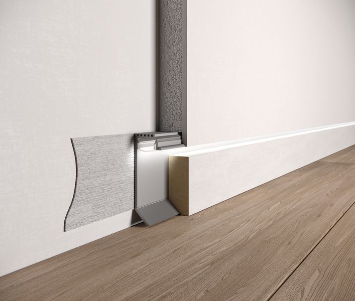 Aluminium flush-mounted skirting board 35mm with LED channel (white)