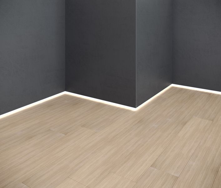 Aluminium flush-mounted skirting board 20mm with LED channel (mill finish)