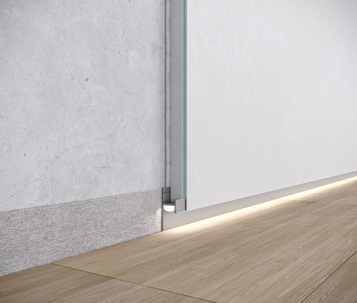 Aluminium flush-mounted skirting board 20mm with LED channel (mill finish)