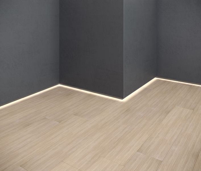 Aluminium flush-mounted skirting board 20mm with LED channel (white)